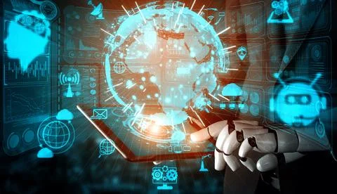 XAI Future artificial intelligence robot and cyborg. Illustrazione stock