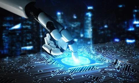 XAI Future artificial intelligence robot and cyborg. Stock Illustration