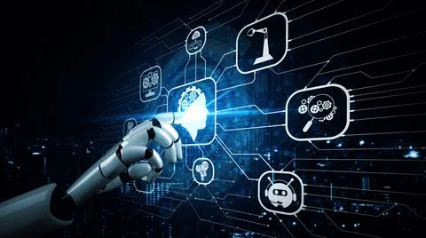 XAI Future artificial intelligence robot and cyborg. Illustrazione stock