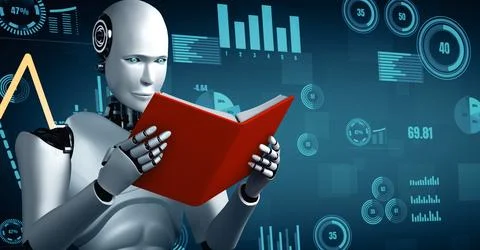 XAI Future financial technology controll by AI robot huminoid uses machine Illustrazione stock