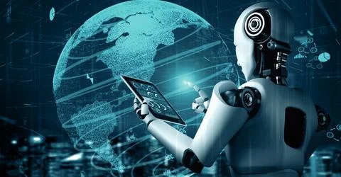 XAI Future financial technology controll by AI robot huminoid uses machine Illustrazione stock