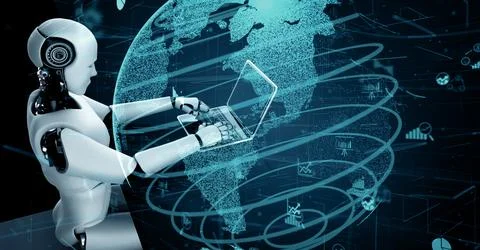 XAI Future financial technology controll by AI robot huminoid uses machine Illustrazione stock