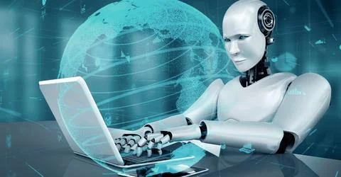 XAI Future financial technology controll by AI robot huminoid uses machine Illustrazione stock