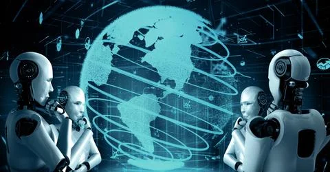XAI Future financial technology controll by AI robot huminoid uses machine Illustrazione stock