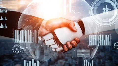XAI Future financial technology controll by AI robot huminoid uses machine Illustrazione stock