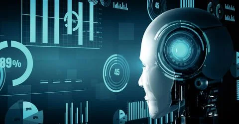 XAI Future financial technology controll by AI robot huminoid uses machine Illustrazione stock
