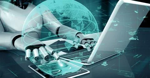 XAI Future financial technology controll by AI robot huminoid uses machine Stock Illustration