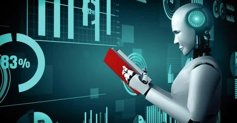 XAI Future financial technology controll by AI robot huminoid uses machine Illustrazione stock