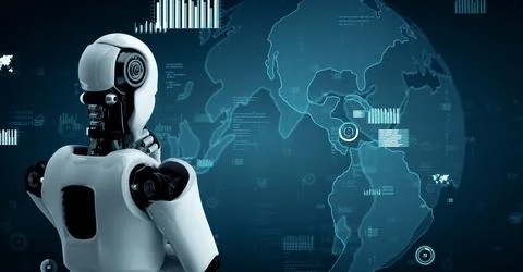 XAI Future financial technology controll by AI robot huminoid uses machine Illustrazione stock