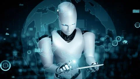 XAI Future financial technology controll by AI robot huminoid uses machine Illustrazione stock