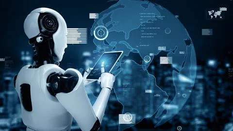 XAI Future financial technology controll by AI robot huminoid uses machine Illustrazione stock