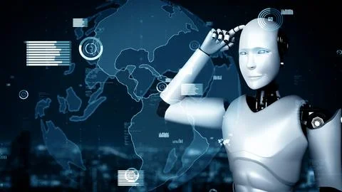 XAI Future financial technology controll by AI robot huminoid uses machine Illustrazione stock