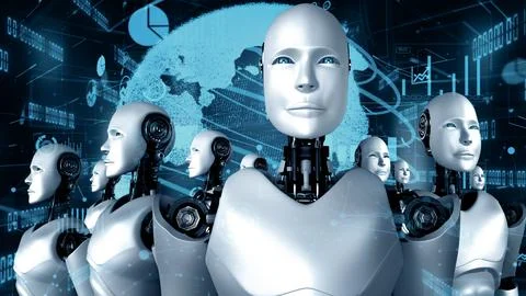 XAI Future financial technology controll by AI robot huminoid uses machine Illustrazione stock