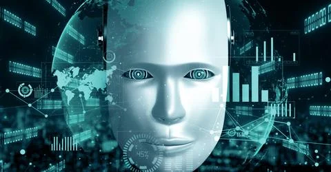 XAI Future financial technology controll by AI robot huminoid uses machine Illustrazione stock