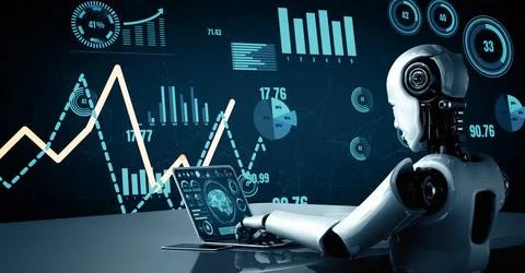 XAI Future financial technology controll by AI robot huminoid uses machine イラスト素材