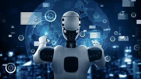 XAI Future financial technology controll by AI robot huminoid uses machine Illustrazione stock