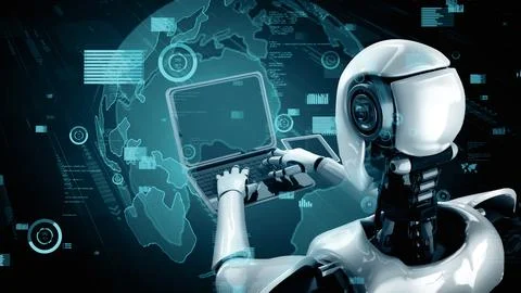 XAI Future financial technology controll by AI robot huminoid uses machine Stock Illustration