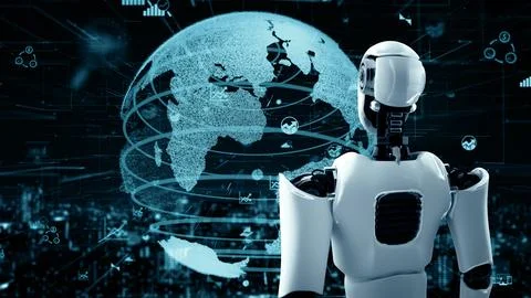 XAI Future financial technology controll by AI robot huminoid uses machine Illustrazione stock