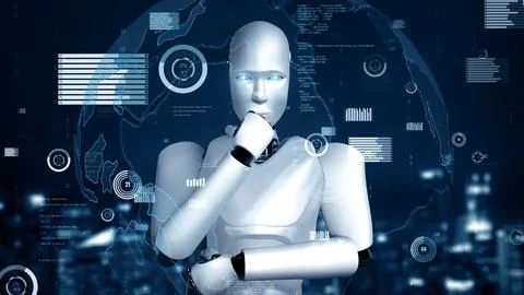 XAI Future financial technology controll by AI robot huminoid uses machine Illustrazione stock