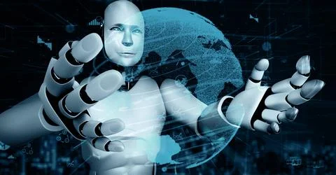 XAI Future financial technology controll by AI robot huminoid uses machine Stock Illustration