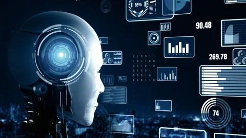 XAI Future financial technology controll by AI robot huminoid uses machine Illustrazione stock
