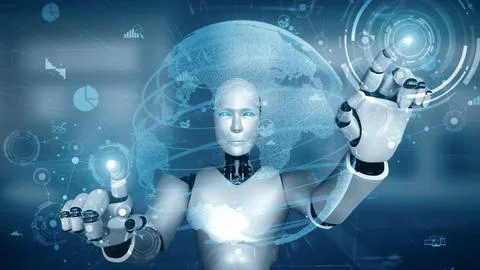 XAI Future financial technology controll by AI robot huminoid uses machine Illustrazione stock