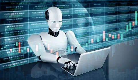XAI Future financial technology controlled by AI robot using machine learning Illustrazione stock