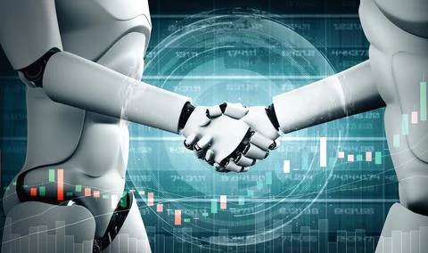 XAI Future financial technology controlled by AI robot using machine learning Stock Illustration