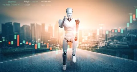 XAI Future financial technology controlled by AI robot using machine learning Illustrazione stock