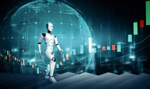 XAI Future financial technology controlled by AI robot using machine learning Stockillustratie