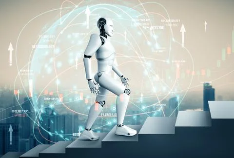 XAI Future financial technology controlled by AI robot using machine learning Stock Illustration