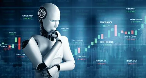 XAI Future financial technology controlled by AI robot using machine learning Illustrazione stock