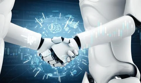 XAI Future financial technology controlled by AI robot using machine learning Illustrazione stock