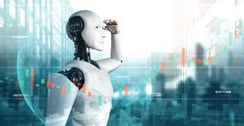XAI Future financial technology controlled by AI robot using machine learning Stock Illustration