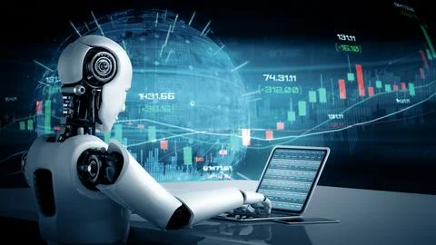 XAI Future financial technology controlled by AI robot using machine learning Stock Illustration