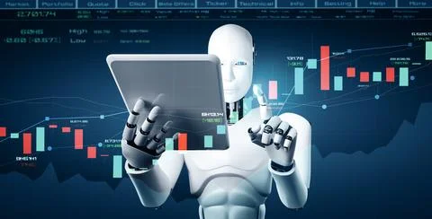 XAI Future financial technology controlled by AI robot using machine learning Stock Illustration