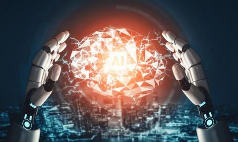 XAI Futuristic AI thinking of droid robot artificial intelligence concept イラスト素材