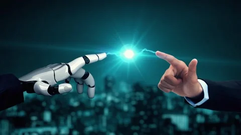 XAI Futuristic robot artificial intelligence enlightening AI technology concept Video stock 266599698