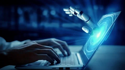 XAI Futuristic robot artificial intelligence enlightening AI technology concept Video stock 268140599