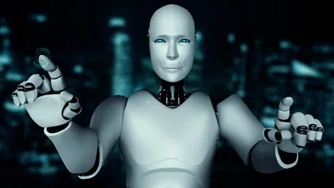 XAI Futuristic robot artificial intelligence enlightening AI technology concept Stock Footage 268682814
