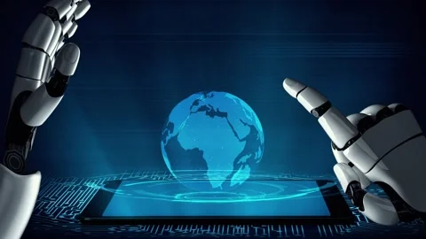 XAI Futuristic robot artificial intelligence enlightening AI technology concept Video stock 269063659