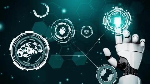 XAI Futuristic robot artificial intelligence revolutionary AI technology concept Video stock 269206602