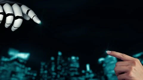 XAI Futuristic robot artificial intelligence enlightening AI technology concept Stock Footage 271614288