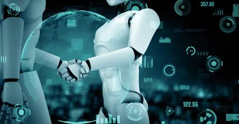 XAI Futuristic robot artificial intelligence huminoid AI for industrial factory Stock Illustration