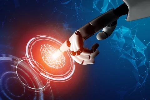 XAI Futuristic robot artificial intelligence concept. Illustrazione stock