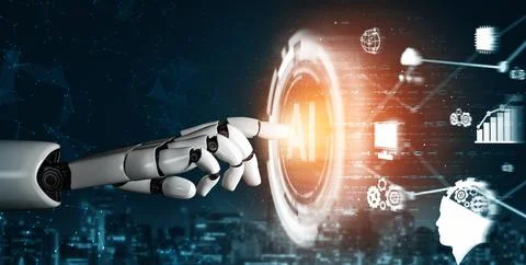 XAI Futuristic robot artificial intelligence concept. Illustrazione stock