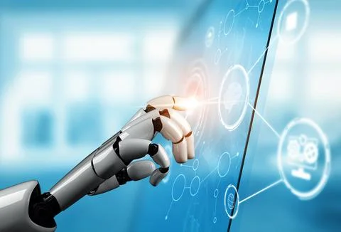 XAI Futuristic robot artificial intelligence concept. Illustrazione stock