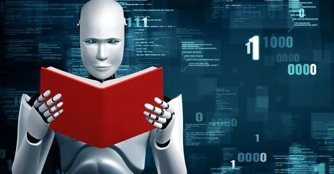 XAI Futuristic robot artificial intelligence huminoid AI programming coding Illustrazione stock