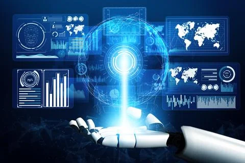 XAI Futuristic robot artificial intelligence concept. Stock Illustration