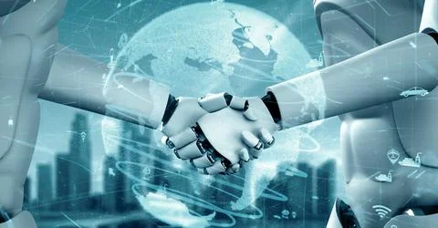 XAI Futuristic robot artificial intelligence huminoid AI transportation analytic Stock Illustration
